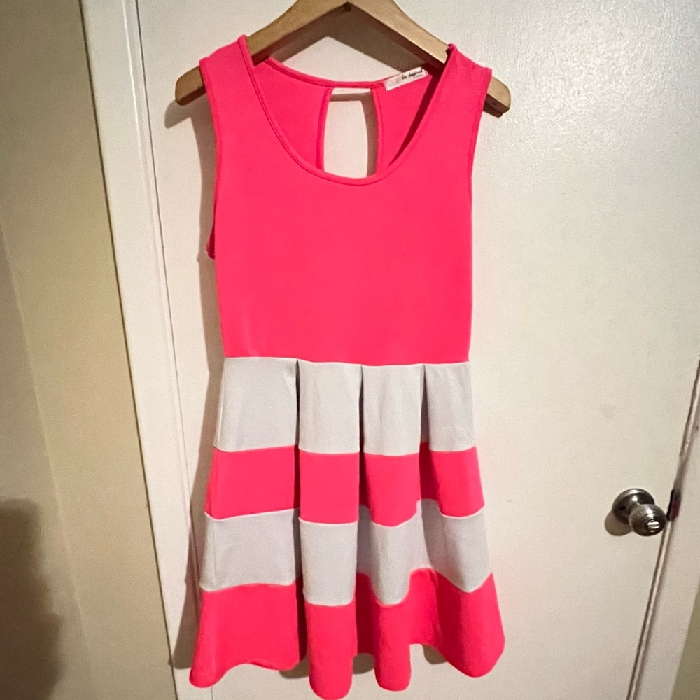 Hot Pink and White Dress Comes right above the knee